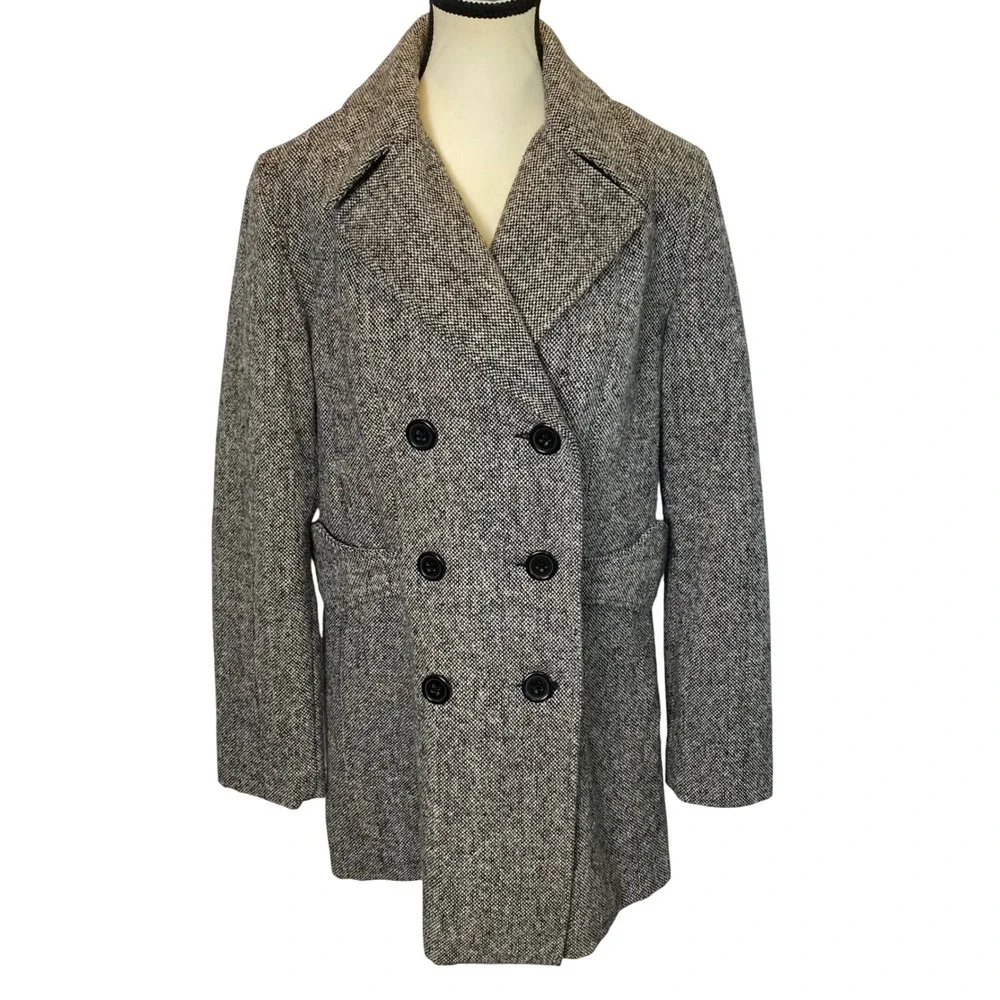 Esprit Outerwear Women's Double Breasted Tweed Pea Coat Medium Wool Blend Blazer